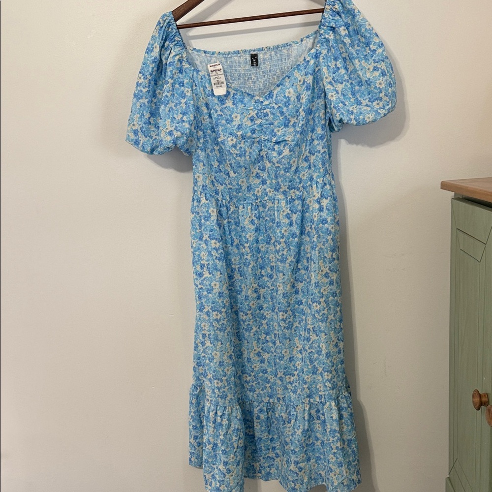 Allegra K Blue Floral Midi Dress